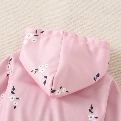 Full of floral print hooded zipper jacket