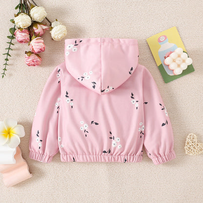 Full of floral print hooded zipper jacket
