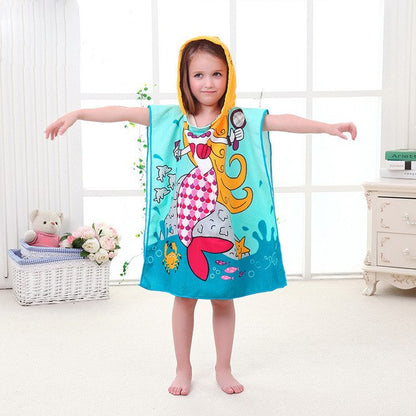 Children Cute Cartoon Hooded Cloak Beach Towel Animal Printed Microfiber Baby Boys Girls Kids Swimming Bath Towel  60X120cm