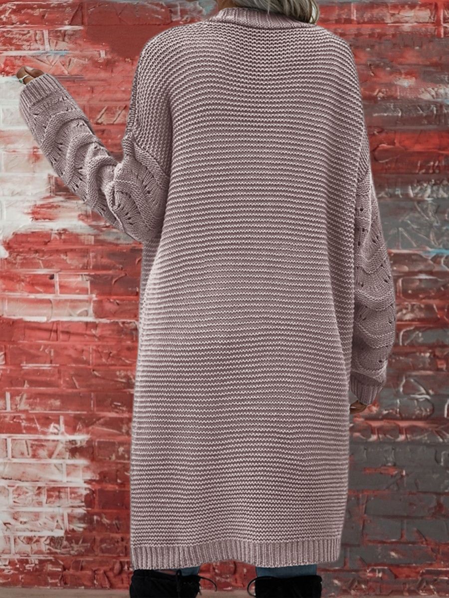 Solid Color Knitted Long Cardigan for Women