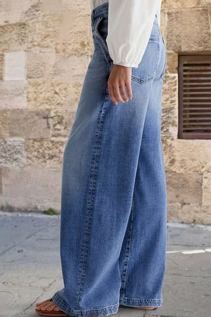 Pocketed Embroidered Straight Leg Jeans