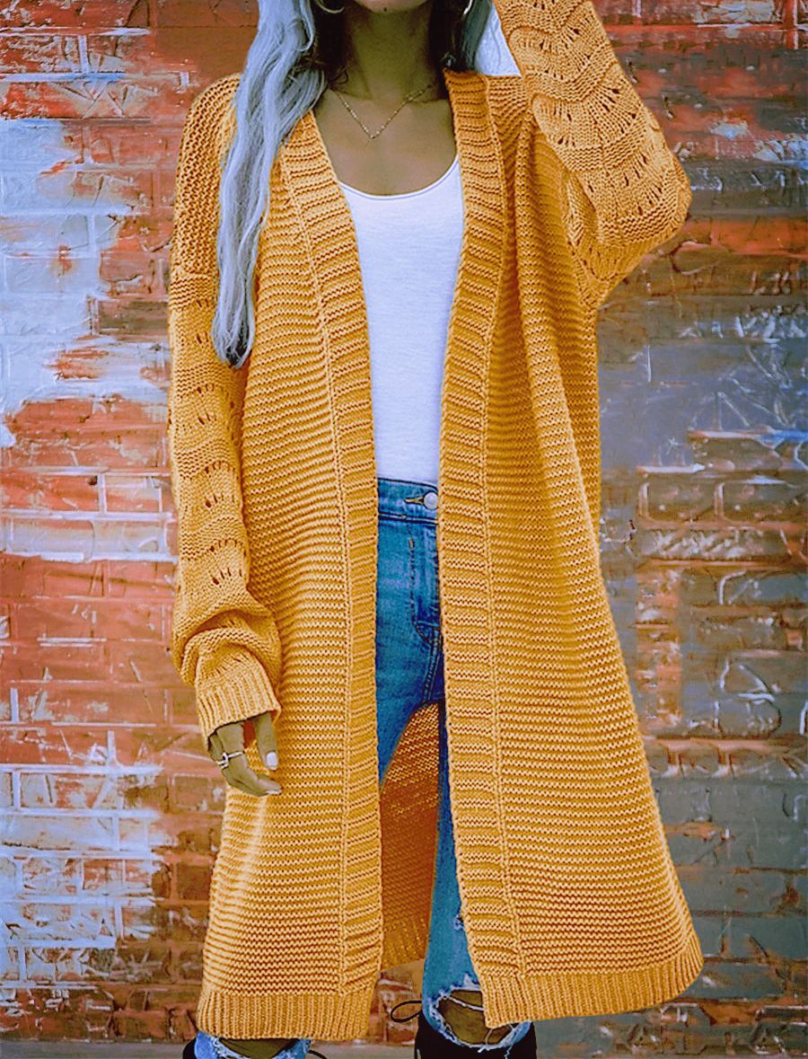 Solid Color Knitted Long Cardigan for Women