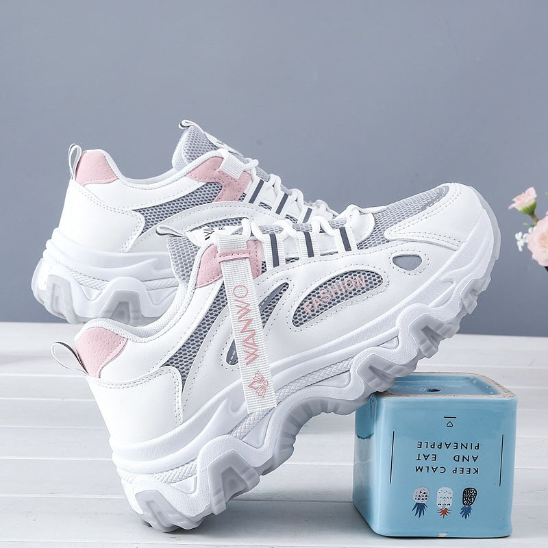 Student sports shoes, women's trendy height increasing mesh casual shoes
