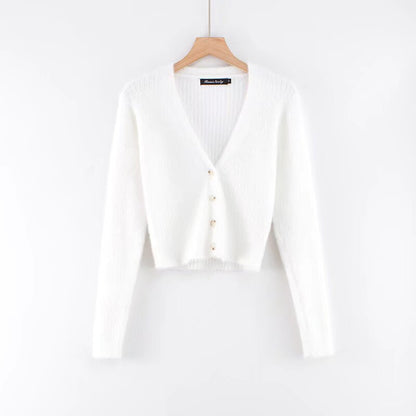 Women's Wholesale Slim Deep V-neck Four-button Front Long Sleeve Cardigan Sweater