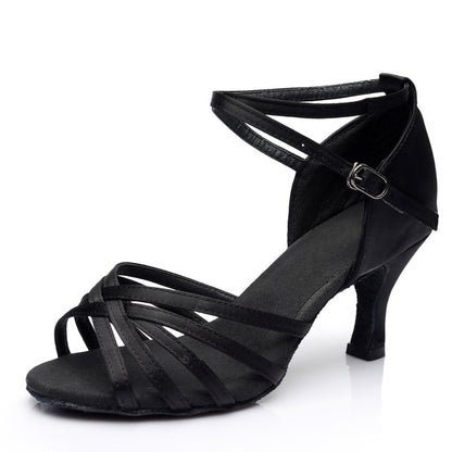Latin dance shoes for adult women with medium to high heels Latin dance indoor training shoes satin gymnastics shoes