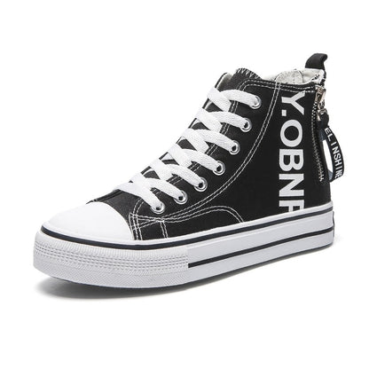 High top canvas shoes, women's versatile white board shoes, children's ins trendy side zipper women's shoes