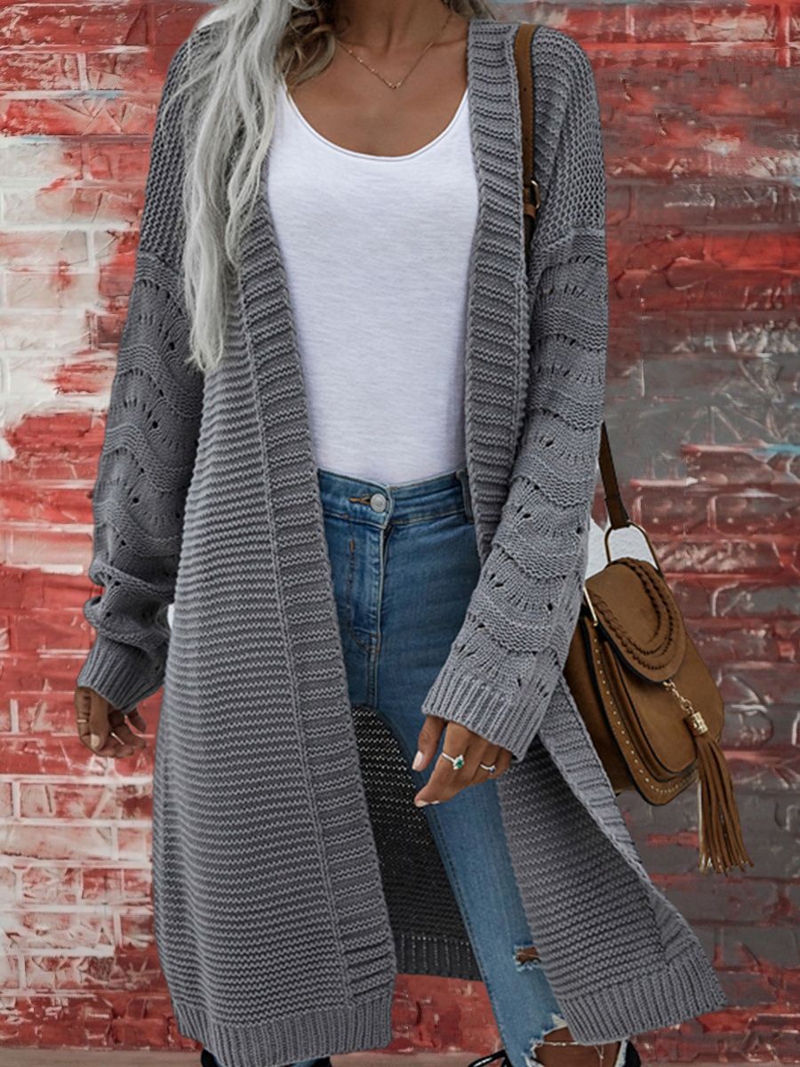 Solid Color Knitted Long Cardigan for Women
