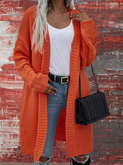 Solid Color Knitted Long Cardigan for Women
