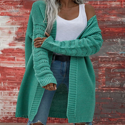 Solid Color Knitted Long Cardigan for Women
